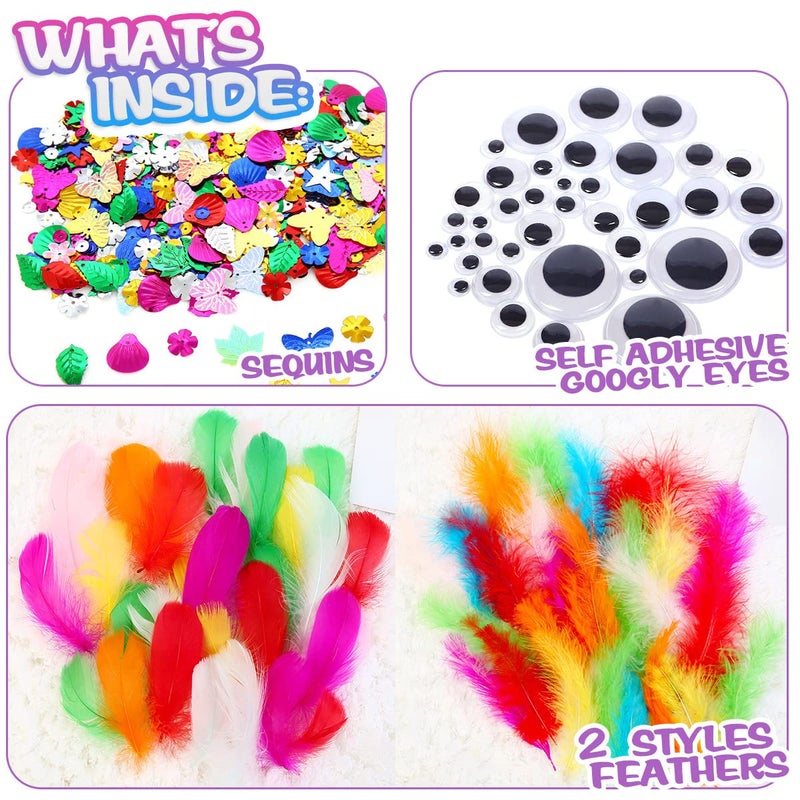 CH HAICHENG Arts and Crafts Supplies Including Feathers, Pipe Cleaners, Wiggle Googly Eyes, Pom Poms, Buttons, Ice Cream Sticks, Sequins and So On Supplies Crafts - Image 3